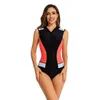 Wetsuits Drysuits Women Sleeveless Striped Print Zip Front Rash Guard One Piece Swimsuit Athletic Swimwear Bathing Suit High Cut Beachwear J230505