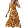 Casual Dresses Womens Halter Neck Dress With Belt Summer V ärmlös Beach Party Holiday Polka Dot Dropship