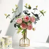 Декоративные цветы искусственное высокое качество с вазой для дома украшения пион свадебный букет обеденный стол поддельный растение шелк эвкалипт лист