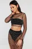 Two Piece Dress BKLD Summer Women piece Set Beach Styles Crop Top Skirt Sexy Mesh Seethrough Pearl Beading 2 230504