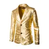 Mäns kostymer blazers män glänsande guldbelagda metalliska kostymer blazer jackor byxor smala fit nattklubb set klänning märke blazer utföra scen kostymer 230505