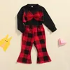 Clothing Sets Christmas Outfits Toddler Girl Clothes Bow-knot Tops Plaid Flared Pants For Girls Children's 18 Months-6 Years