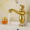 Grifos del fregadero del baño Madica Brass Gold Faucet Sentado Azul y blanco Porcelana Dibujo a mano Cocina levantada Agua fría