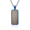 Pendentif Colliers Moocare Plaqué Bleu Cadre En Acier Inoxydable Style Rétro Antique Carré Simple Collier Hommes