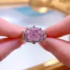 Anello vintage con diamante rosa da 10 mm Anello in argento sterling 925 reale al 100% Anelli per fedi nuziali per le donne Regalo di gioielli di fidanzamento nuziale