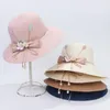 Chapeaux à large bord ruban nœud papillon fleur décor fausses perles pendentif chapeau de soleil femmes été disquette paille accessoires de mode