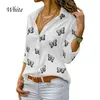 Damespolo's vrouwen elegante turn down kraag shirt met lange mouwen vlinderprint blouses mode werk casual