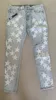 Men's Jeans High Street Fashion Brand White Stars Patchwork Leather Ripped Slim Fit Men Size 38 230504