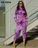 Women s Tracksuits CM YAYA Sport Bright Solid Set Track Jacket and Pants Suit Active Sweatsuit Tracksuit Two Piece Fitness Outfits 230505