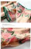 2023 Summer Pink Floral Print Paneled Silk Dress 3/4 Sleeve Stand Collar Knappar Knälängd Casual klänningar C3A250141