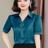 Women's Blouses Satin short mouw jumper top voor vrouwen offce dames zakelijk shirt ol solide zomer vrouwelijke kleding basisvrouw