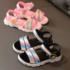 Sandals 2-8 Years Girls Rainbow Sandals Summer Kids Beach Shoes Girl Fashion Princess Sandal Children Flats Shoes Chaussure Enfant Fille 230505