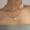 Pendant Necklaces 2023 Personality Double Layer Pearl Necklace Love Chain Geometric Colorful Multilayer Peach Heart Alloy