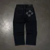 Męskie dżinsy y2k retro street trend gwiazda haft haft gość czarne wysokie paliwa dżinsowe spodnie harajuku hip hop nadruk workowate joggers Men 230504