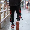 Mens Pants Hip Hop Black Cargo joggers Sweatpants Overalls Ribbons Streetwear Harem Women Fashions Trousers 230504