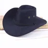 Breda Brim Hats Bucket Western Cowboy Hat Men Leather 58cm för Gentleman Cowgirl Jazz Cap med Suede Sombrero Holiday Costume Show Party 230504