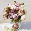 Flores decorativas 1bunch Europeu Peony Silk Flor Artificial Home El Table Decoration Fake Wedding Bride Holding Floral Bouquet