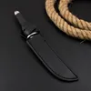 1Pcs Outdoor Fixed Blade Tactical Knife 440C Satin Tanto Point Blade Rubber Plastic Handle Straight Knives with Leather Sheath