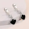 Brincos de aro Kofsac Coração preto de alta qualidade para mulheres Trendy 925 Sterling Silver Party Jewelry Zircon Spade Brincho