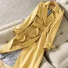 Trench-Coat mi-long décontracté pour femme, avec lettres brodées, ceintures, Double boutonnage, revers, coupe-vent, vêtements d'extérieur, printemps automne