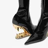 ファッションレディースブーツ2023女性の新しいヨーロッパとアメリカのファッションタイガー歯靴ヒールナイトクラブショーバンケットショートブーツ