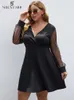 Plus size Dresses SHESTARR Size Party Dress Deep V Neck Sexy Long Sleeve Fashion Basic Solid Birthday Prom Ladies Clothing Women's 230504