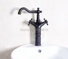 Bathroom Sink Faucets Black Oil Rubbed Bronze Dual Handles Basin Faucet Mixer Tap Swivel Spout Deck Mounted Wnf140