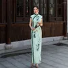 Этническая одежда китайское традиционное платье Cheongsam Qipao Women Girls Evening Wedding Fashion Vintage Retro Lotus Print Satin Short Party