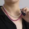 Kedjor trendiga mäns smycken kreativ personlighet rosa kubansk kedja med pärla dubbel lager man halsband mode hip hop accessorie