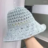 Wide Brim Hats Fashion Women's Foldable Straw Hat Summer Hand Knitted Bucket Big Bow Curly Sun Outdoor Upf50 Q332