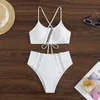 Bikini sexy da donna avvolto sul petto, vita alta, costume da bagno a due pezzi, bikini stile Ins con lacci