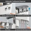 Tandborstehållare Tandborstehållare Väggmonterad automatisk tandkräm Dispenser Squeezer Kit Magnetic Tandborstehållare för badrum och fåfänga 230504