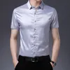 Herren Freizeithemden Herren Seidenhemd Sommermode Gestreifte Seidenkleidung Kurzarm Herren Casual Büro Satin Seidenhemden 230505