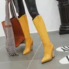 Stivali 2023 Cowboy Western Alti al ginocchio Donna Punta a punta Pieghe Stile europeo Autunno Inverno Tacchi spessi Donna1