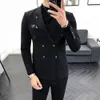 Men's Suits Blazers Men Double Breasted Two Piece Suit Coat Set Slim Fashion New Business Casual Jacket British Style Wedding Dress Blazers Pants 230505