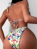 Swimwear Sexy High Waist Triangle Split Swimsuit Sling Three Point Printed Bikini