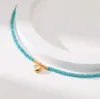 Chains Natural Stone Turquoise Necklace Blue Kpop Simple Jewelry Gold Plated Love Heart Charm Choker Bohemian For Summer Women Girl