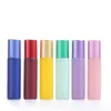 200PCS/LOT 10ml Macaron Color Glass Bottles Refillable Perfume Essential Lip Oil Bottle With Steel Roller Ball