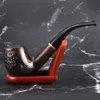 Solid Wood Ebony Hand Tobacco Cigarette Smoking Pipe 9mm Filter Wooden Flower Patterns Tool Accessories 4 Styles