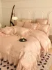 Bedding Sets Peach Beige Ruffle Duvet Cover Nature Eucalyptus Lyocell Girls Princess Chic Comforter Soft Bed Sheet Pillow Shams