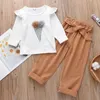 Kledingsets Melario Kid Baby Girl Outfit Set Ice Cream Fly Sleeve White T-Shirt Tops Lange broek 2 stks Sets Kinderkleding 3-8y kleding 230505