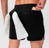 lulu shorts heren yoga shorts camo ademende sportscholen broek met handdoek gesp.