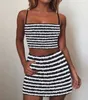 Summer Womens 2 Piece Dress Fashion Clothing Texture Stripe Strap Vest Crop Top A-line kjol Set Casual Suit