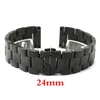 Cinturini per orologi 24mm Nero Solid Link Cinturino da polso in acciaio inossidabile con fibbia deployante con cinturino con bottone a pressione Bracciale Uomo Donna GD013924