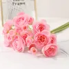 Decorative Flowers 24Heads Small Camellia Bunch Artificial Silk Flower Bridal Bouquet Wedding Decor Fake Tea Rose Party Home Display Floral