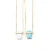 Chains Fashion Square Blue And White Stone Stuck Style Long Necklace Pendants For Women