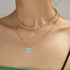 Pendant Necklaces 2023 Personality Double Layer Pearl Necklace Love Chain Geometric Colorful Multilayer Peach Heart Alloy