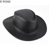 Breda randen hattar hink högkvalitativ män västra cowboy hatt faux läder gentleman jazz vintage cap höst vinter sombrero hombre kepsar 230504