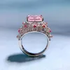 Anello vintage con diamante rosa da 10 mm Anello in argento sterling 925 reale al 100% Anelli per fedi nuziali per le donne Regalo di gioielli di fidanzamento nuziale