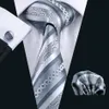 Галстук для мужчин серые полосы штангирики запонки Жаккард сотканны мужские галстуки набор бизнес-работы Формальная свадьба N-0589310E